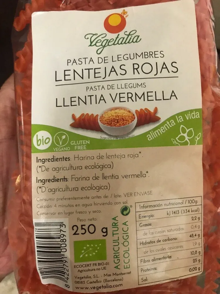 Pasta de Legumbres - Lentejas Rojas