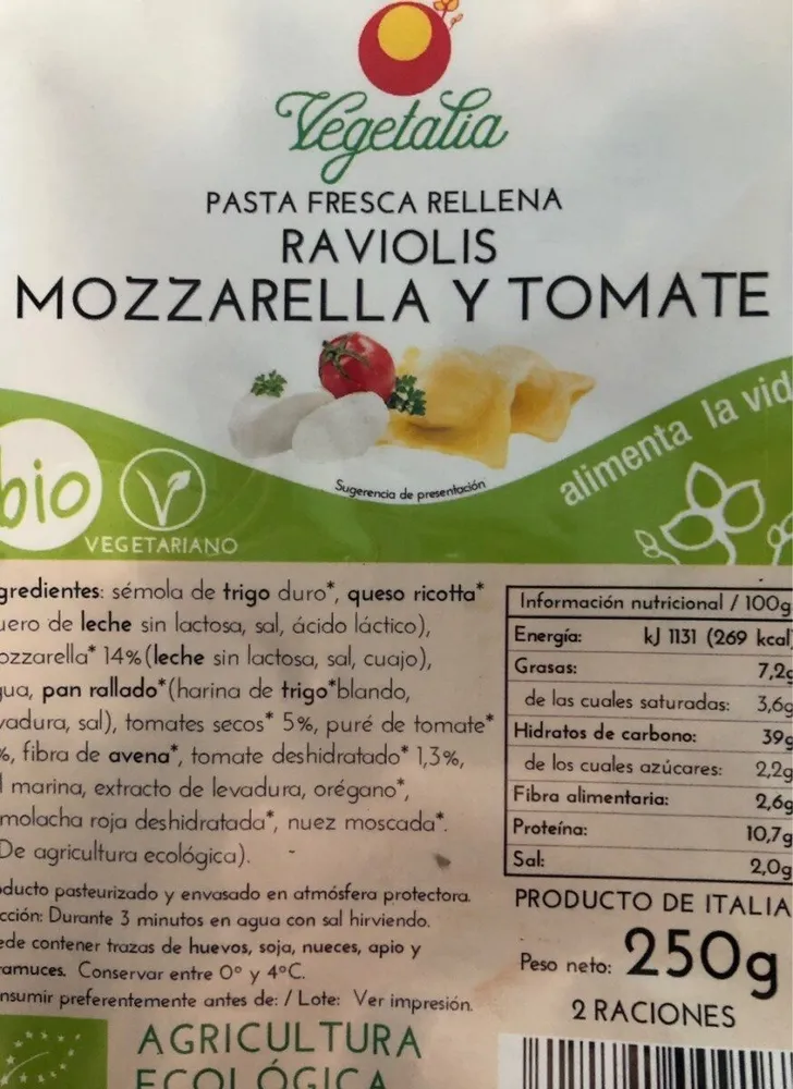 Raviolis mozarella y tomate