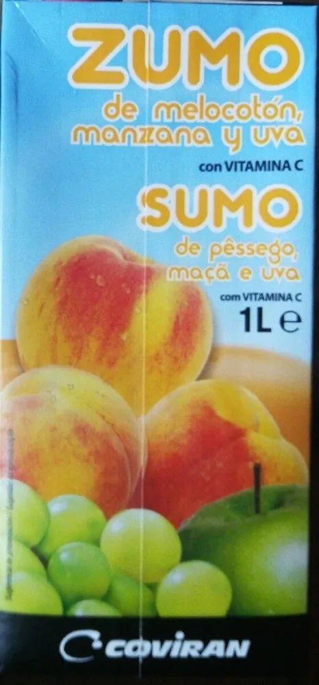 Zumo de melocotón, manzana y uva