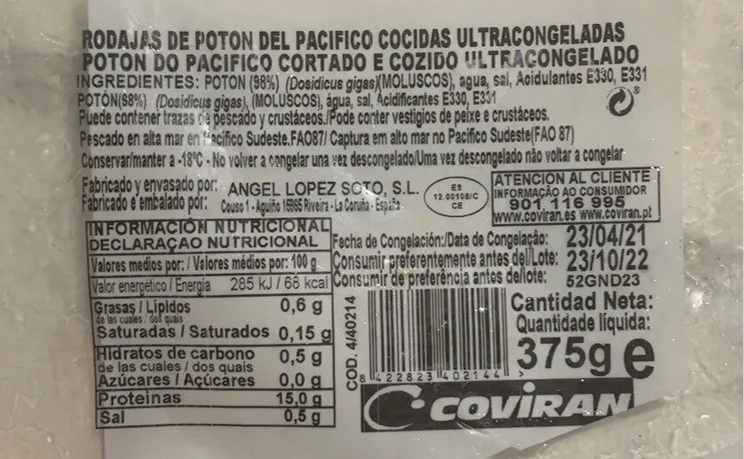 Rodajas de poton del pacifico cocidas ultracongeladas