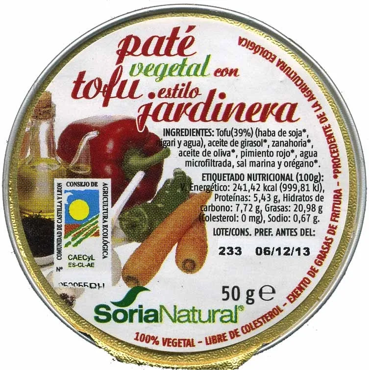 Paté vegetal con tofu estilo jardinera