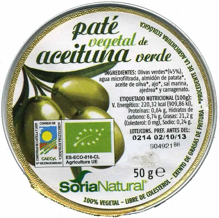 Paté vegetal de aceitunas ecológico