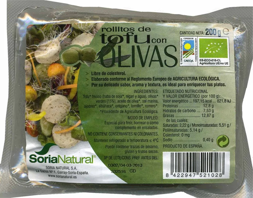 Rollitos de tofu con olivas