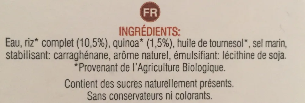 Bebida de arroz integral y quinoa ecológica sin lactosa
