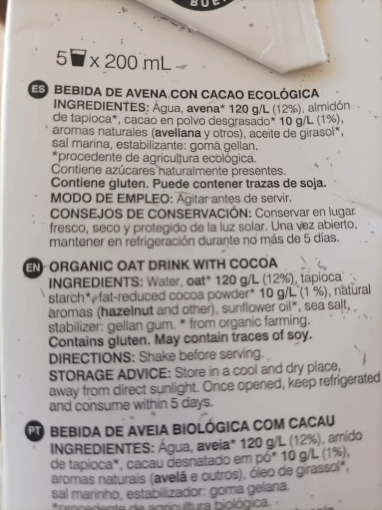 Bebida de avena con cacao