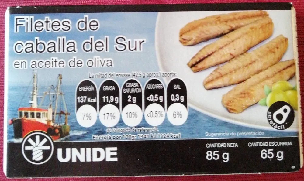 Filetes de caballa del sur en aceite de oliva