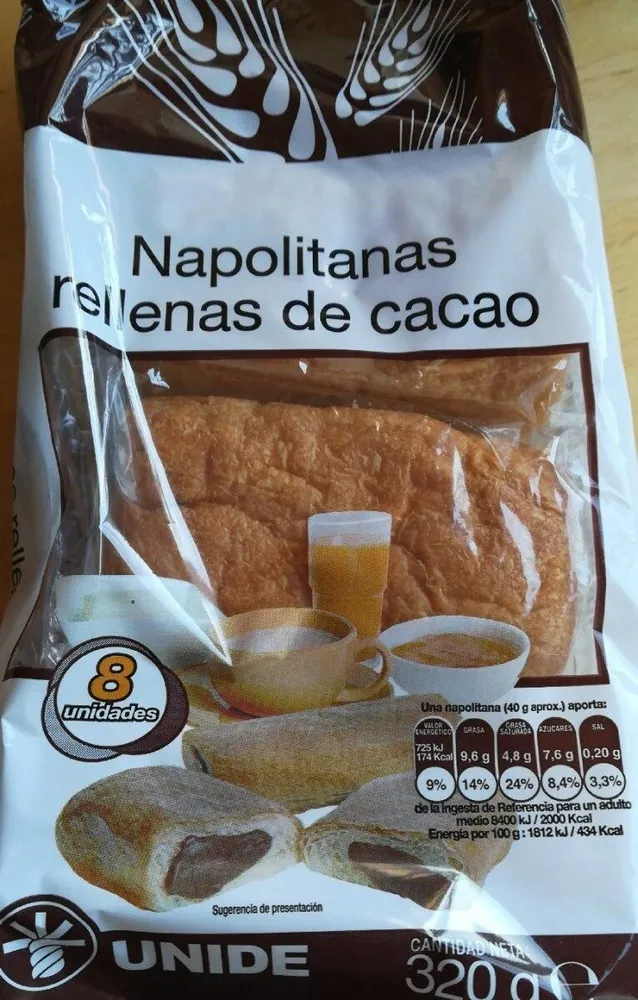 Napolitanas rellenas de crema de cacao