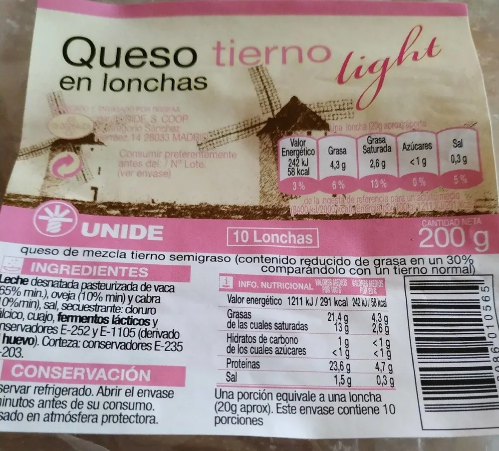 Queso en lonchas tierno light