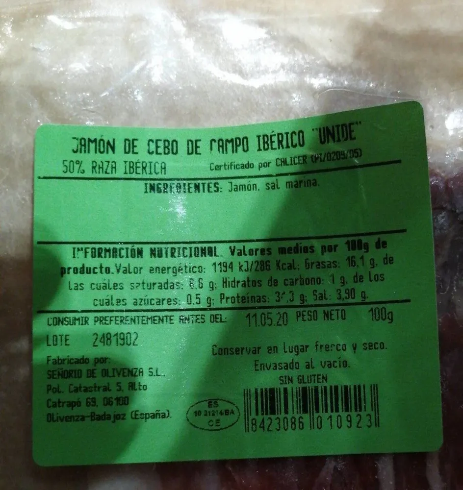 Jamon de cebo de campo ibérico Unide