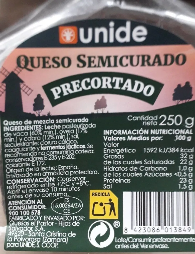 Queso semicurado precortado