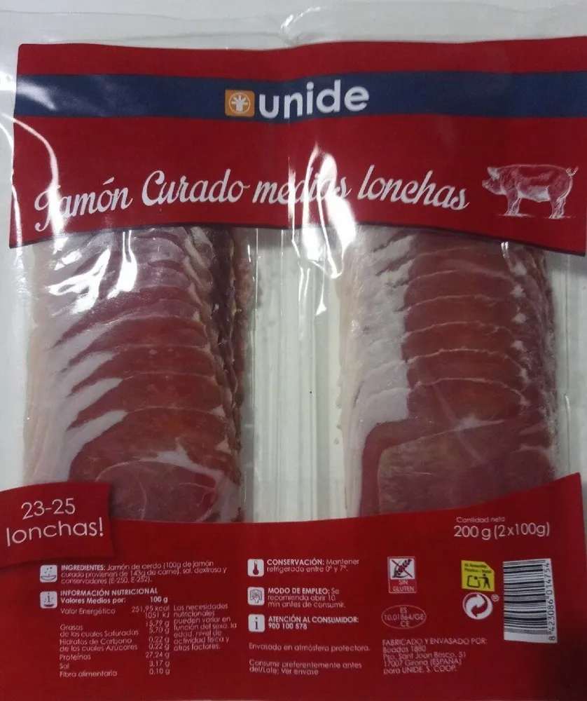 Jamón curado medias lonchas