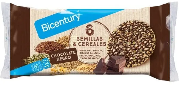 Tortitas de semillas y cereales con chocolate negro