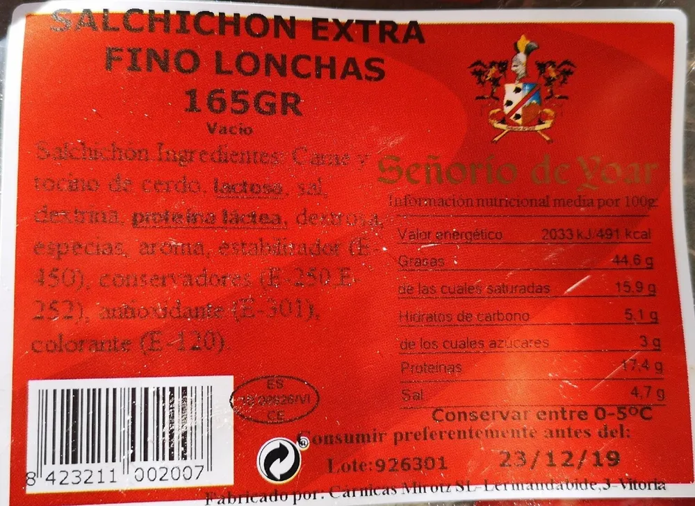 Salchichón extra fino lonchas