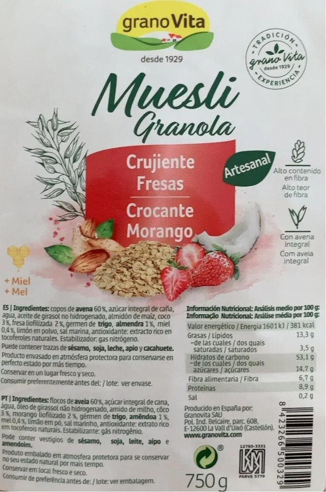 Muesli crujiente con fresas