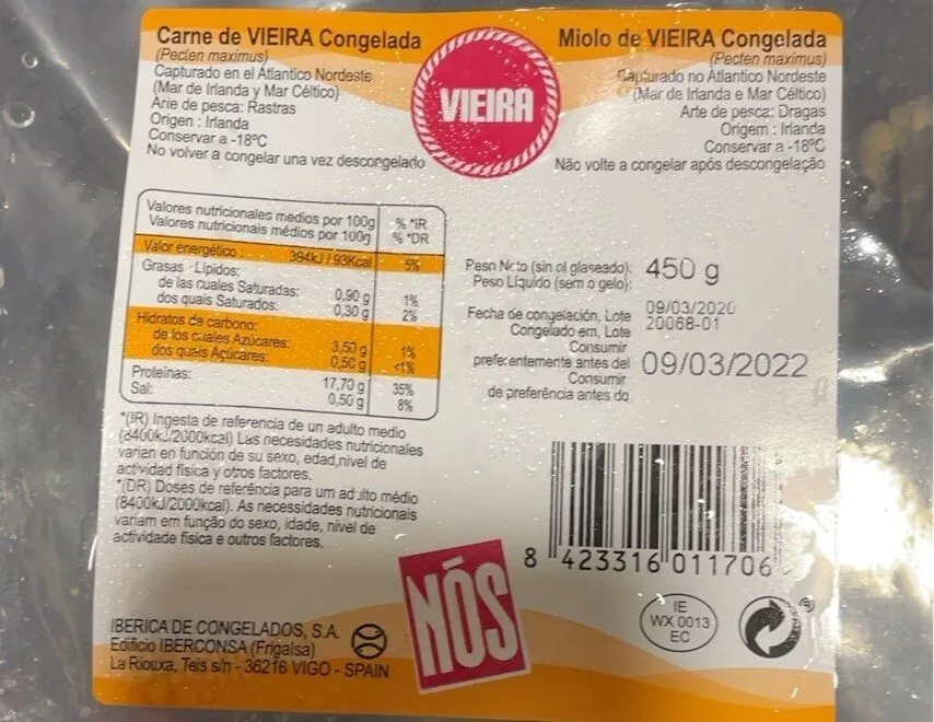 Carne de vieira congelada