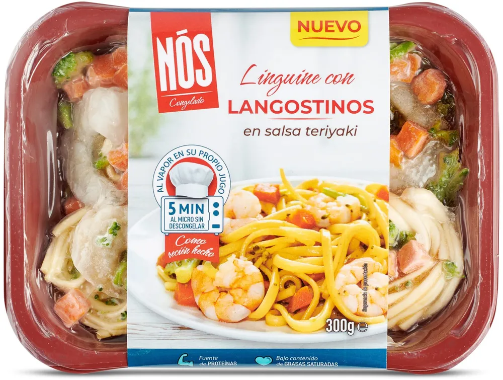 Linguine con langostinos en salsa Teriyaki