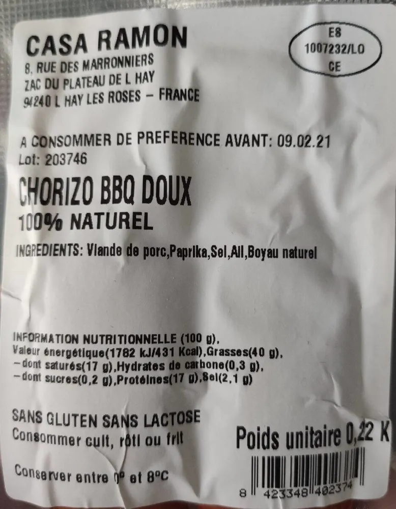 Chorizo BBQ doux