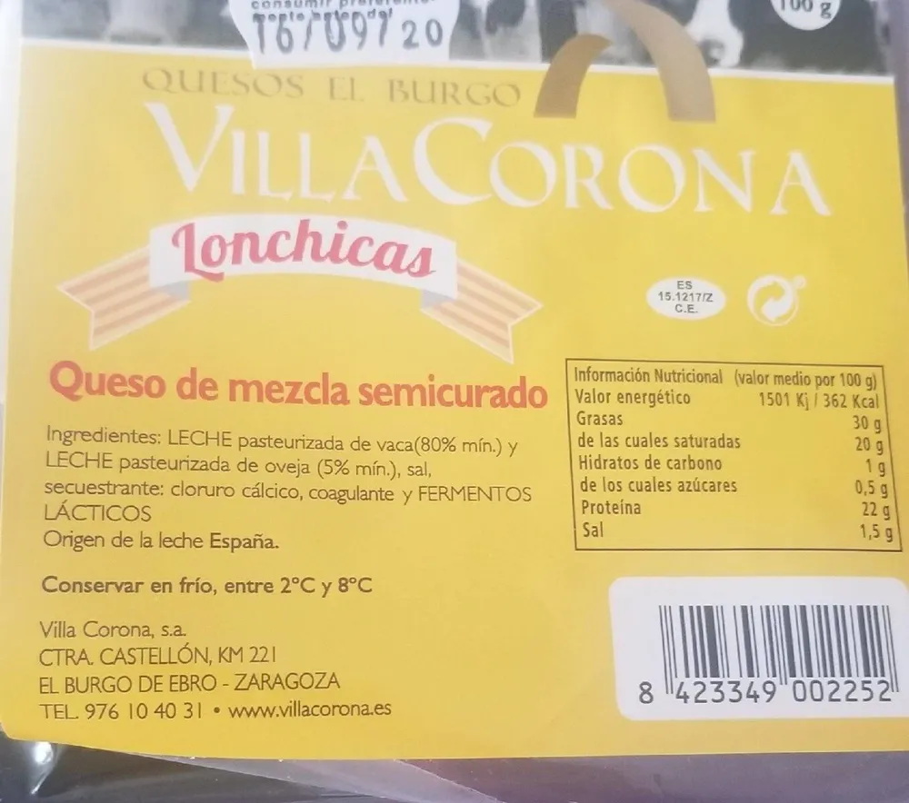 Queso de mezcla semicurado lonchicas