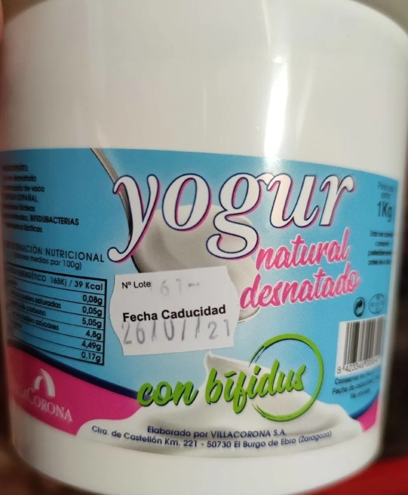 Yogur natural desnatado con bifidus
