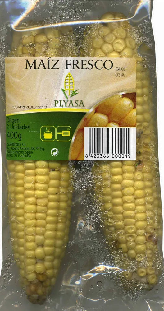 Maíz dulce fresco en mazorca