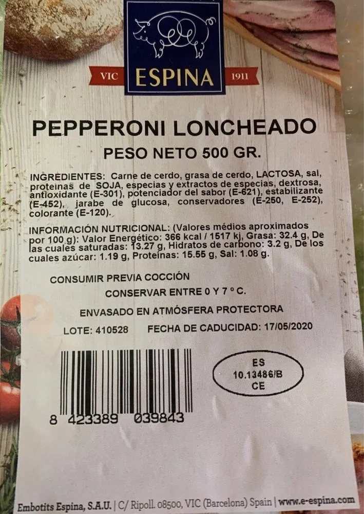 Pepperoni lonchrado