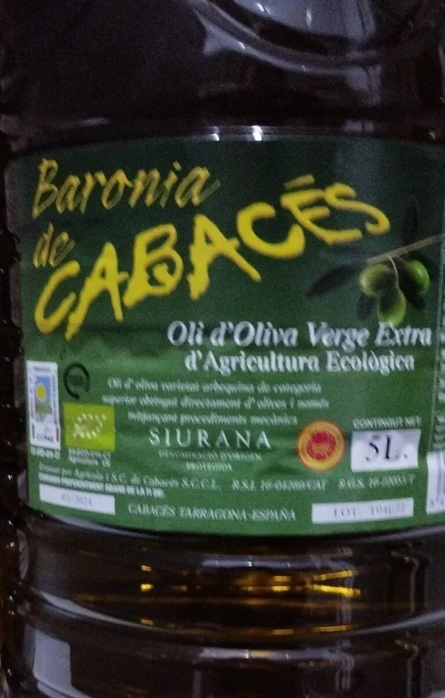 Oli d' oliva verge extra ecologic