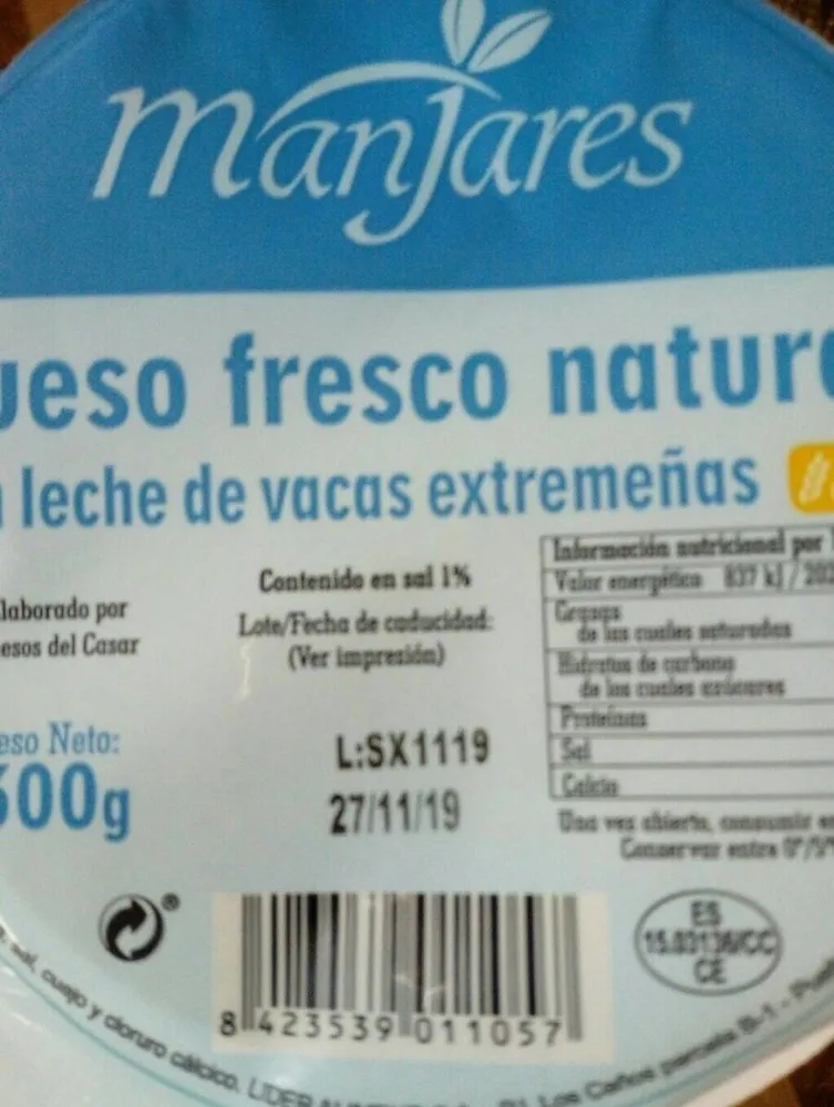 Queso fresco manjares