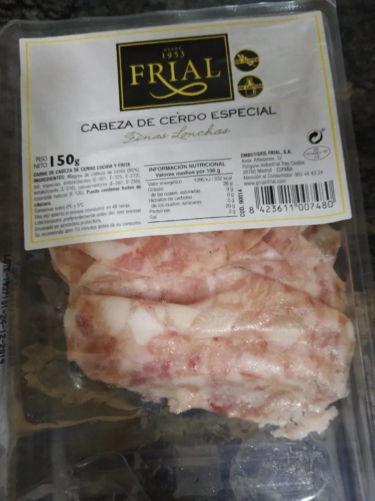 Cabeza de cerdo especial finas lonchas sin gluten