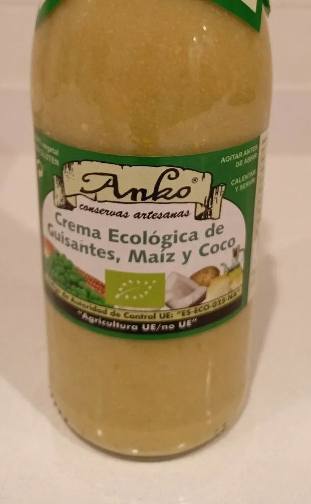 Crema ecológica de guisantes maiz y coco
