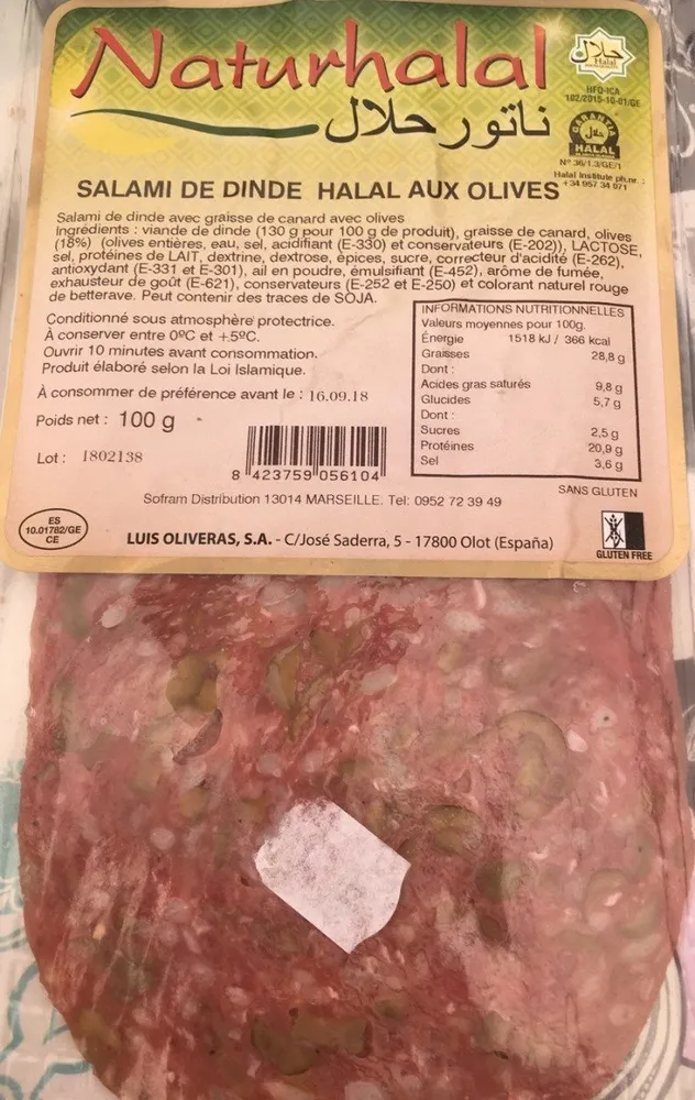 Salami de dinde halal aux olives