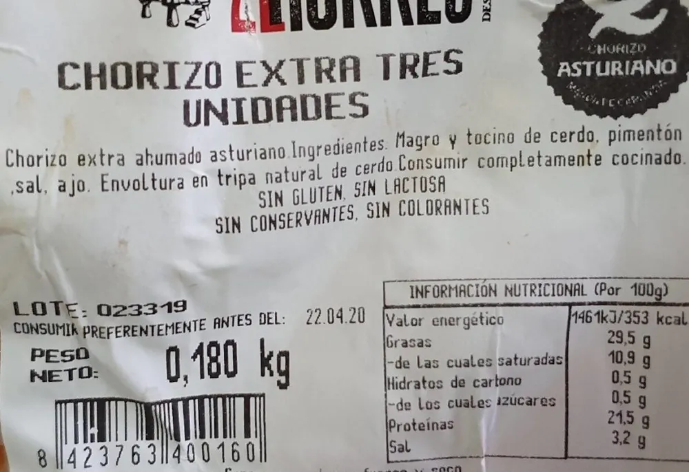 Chorizo Extra Tres Unidades