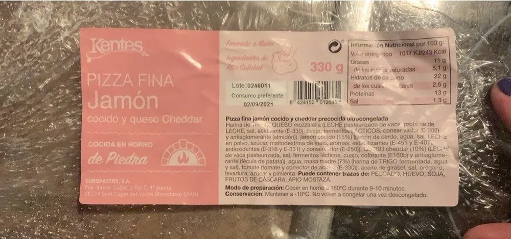 Pizza fina jamon