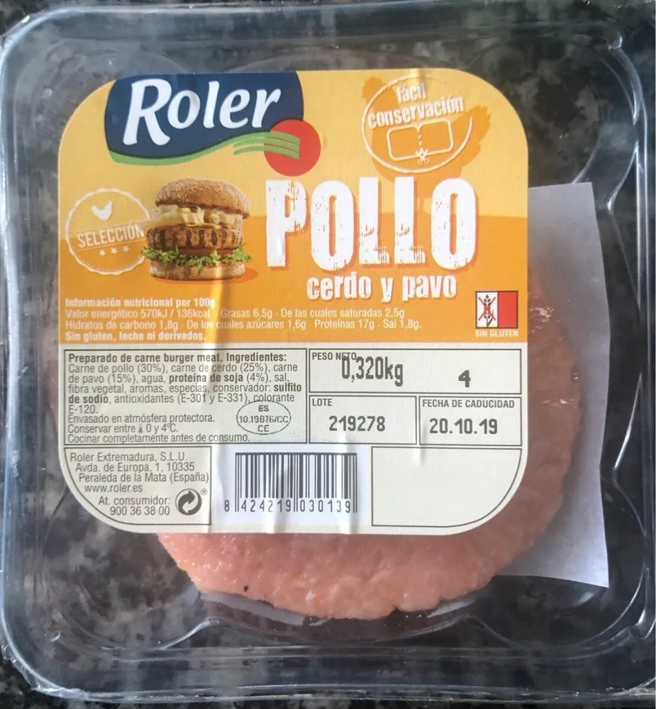 Hamburguesa de pollo,cerdo y pavo