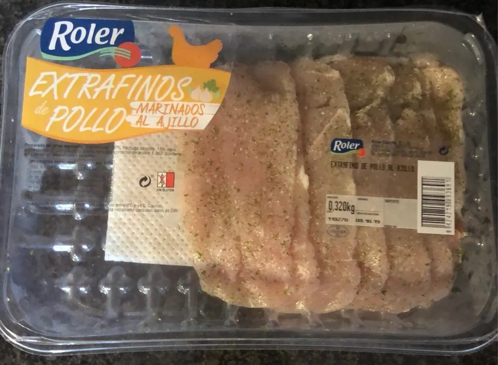 Estrafino de pollo al ajillo