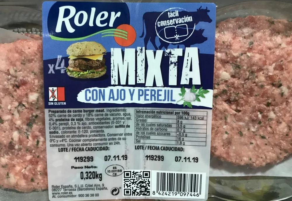 Hamburguesa Roler mixta con ajo y perejil
