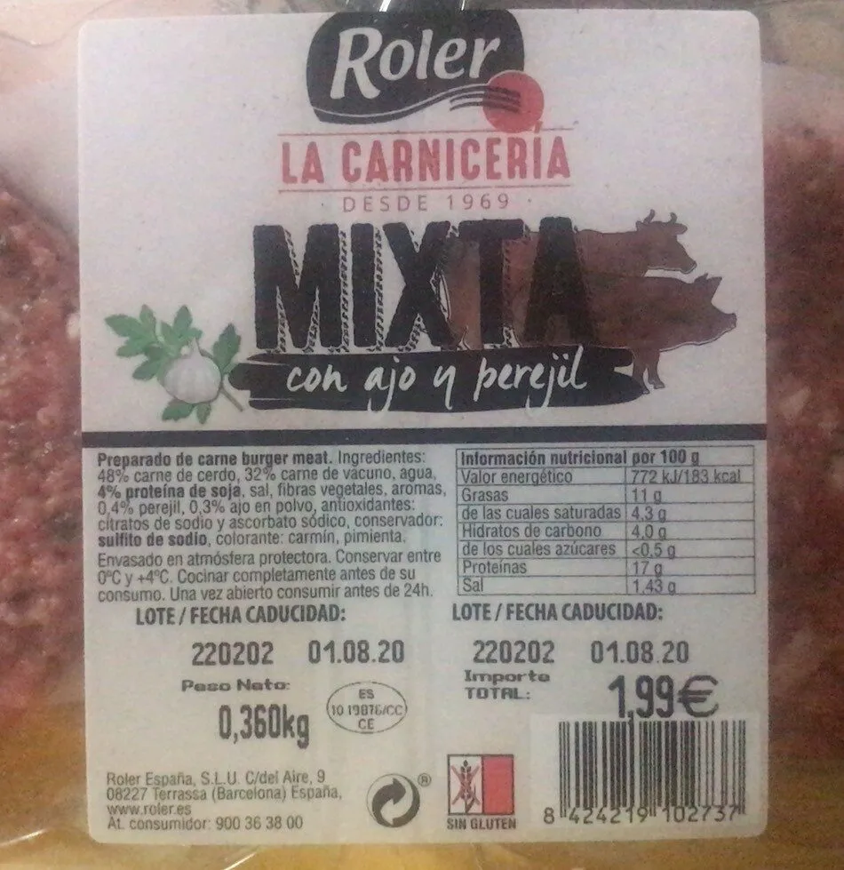 Hamburguesa mixta con ajo y perejil