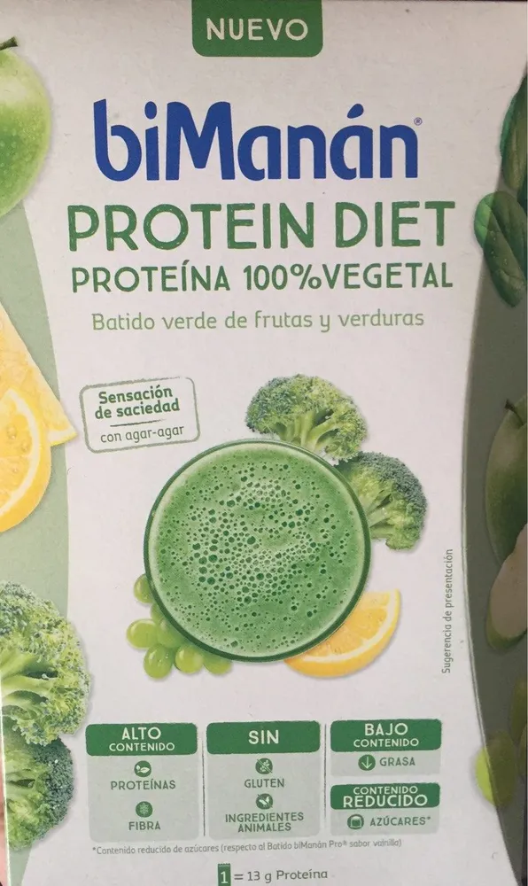 Bimanan Protein Diet Batido Verde De Frutas Y Verduras, 5sobresx30g