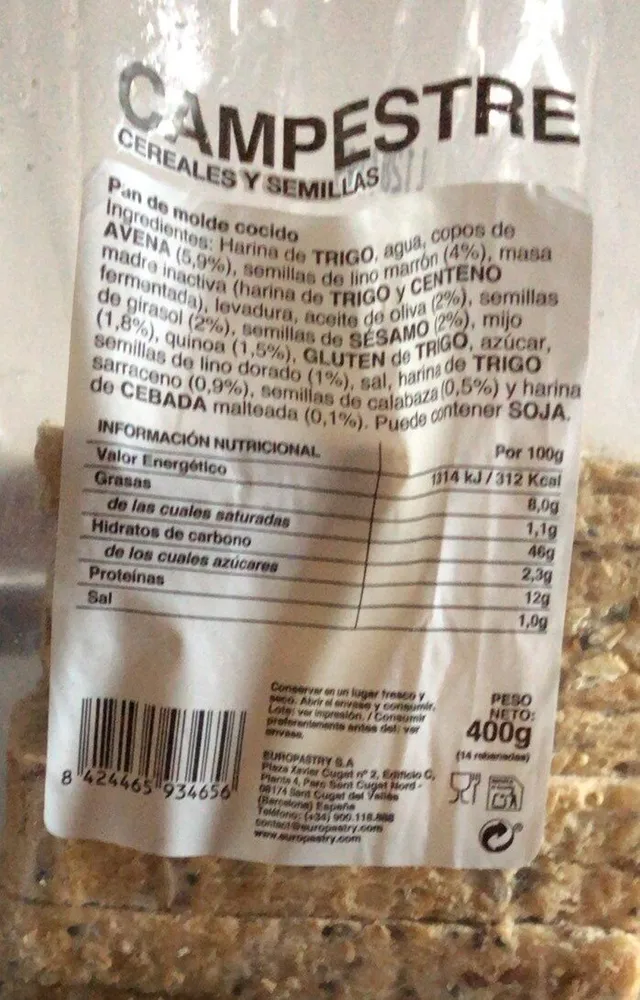 Pan de molde campestre