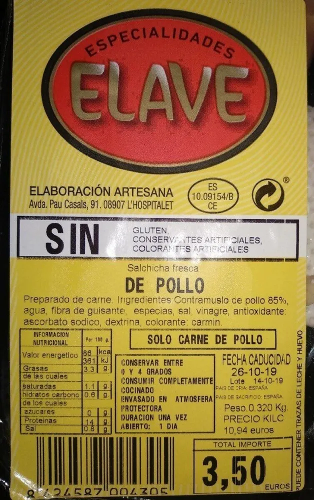 Salchichas frescas de pollo