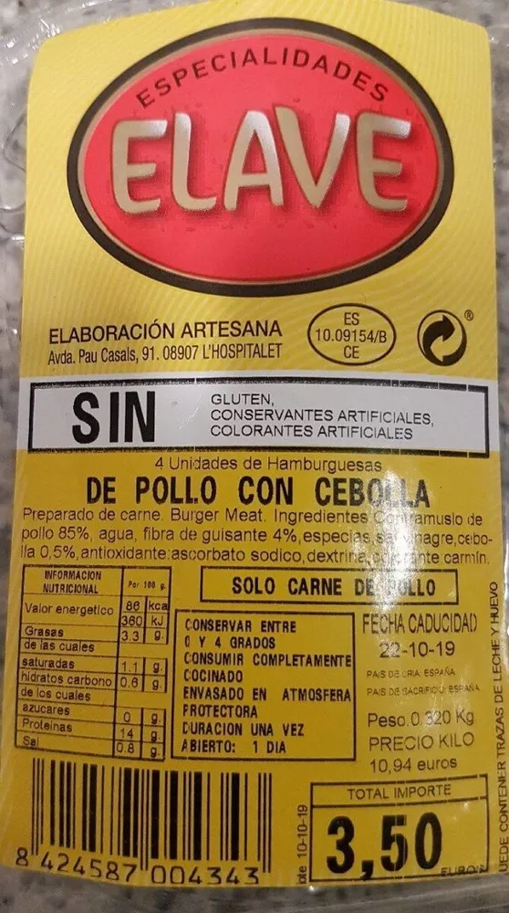 Hamburguesa de pollo con cebolla