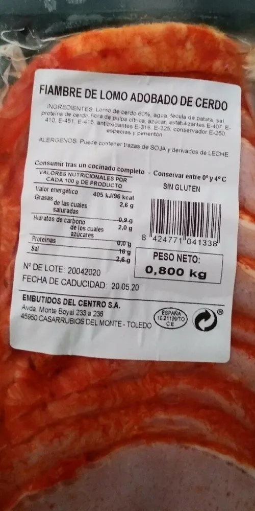Fiambre de lomo de cerdo