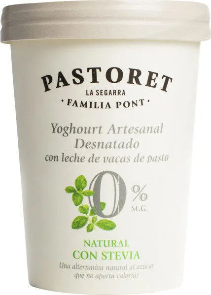Yoghourt Artesanal Desnatado con leche de vacas de pasto 0% M.G. Natural con stevia