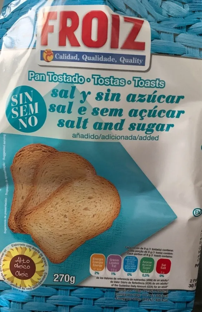 Pan tostado sin sal y sin azúcar