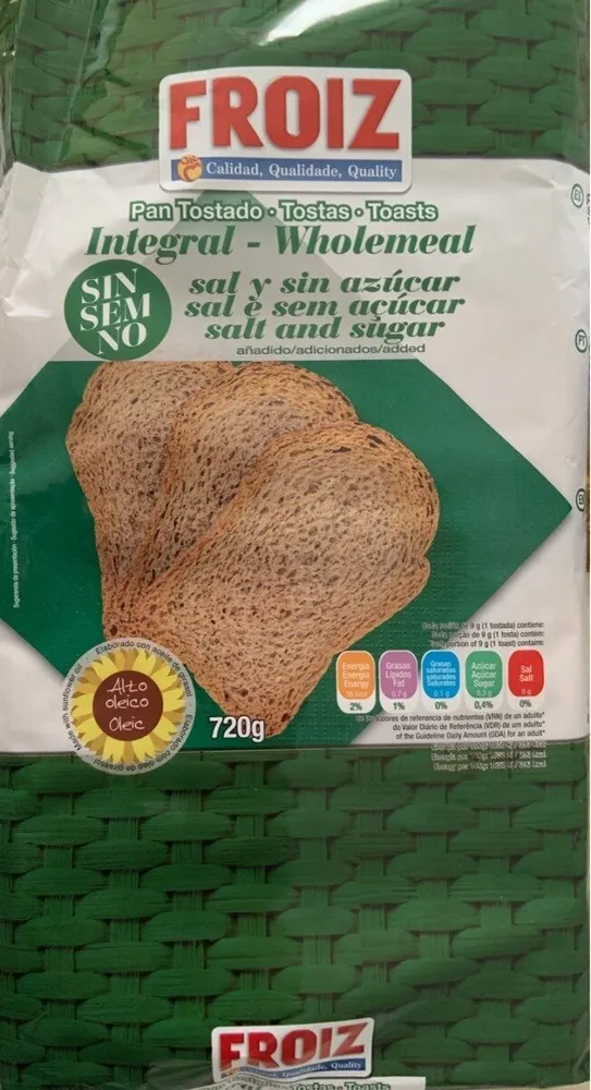 Pan tostado integral sin sal y sin azucar