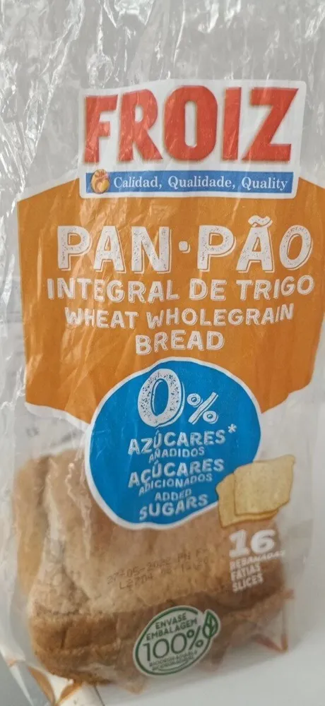 Pan de molde integral de trigo sin  azúcares añadidos