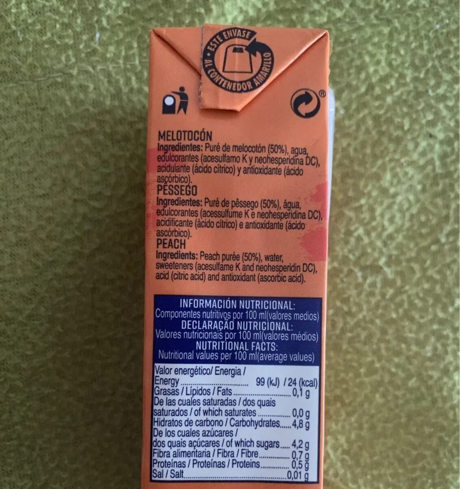 Bebida melocotón sin azucar