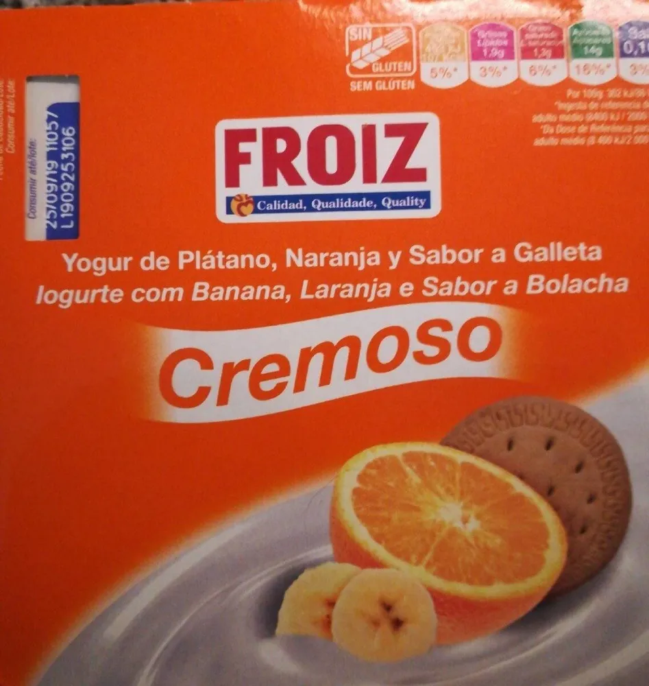 Yogurt platano, naranja y sabor galleta