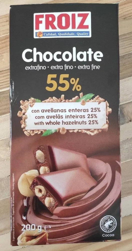 Chocolate extrafino 55% con avellanas enteras 25%
