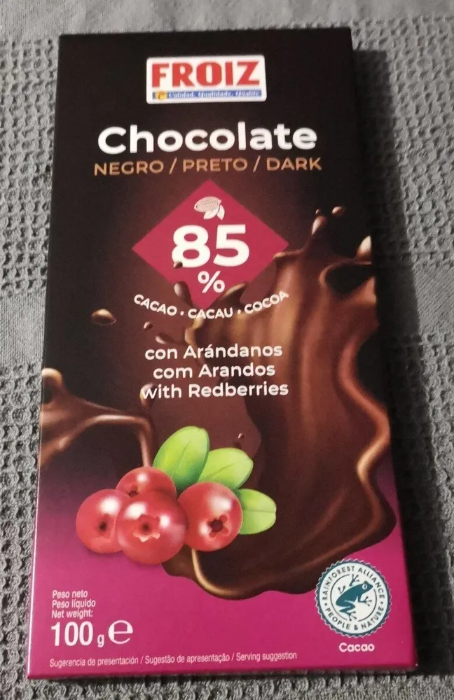 Chocolate negro 85% cacao con arándanos
