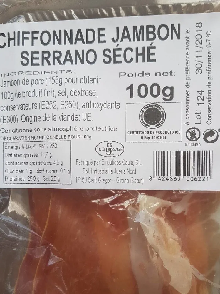 Chiffonnade jambon serrano séché